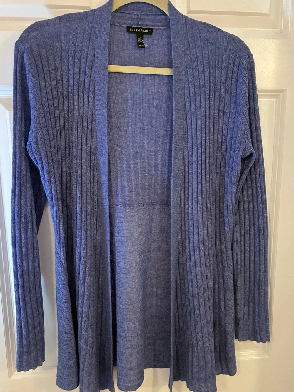 Eileen Fisher Soft Summer Blue Ribbed Open-Front Cardigan XS